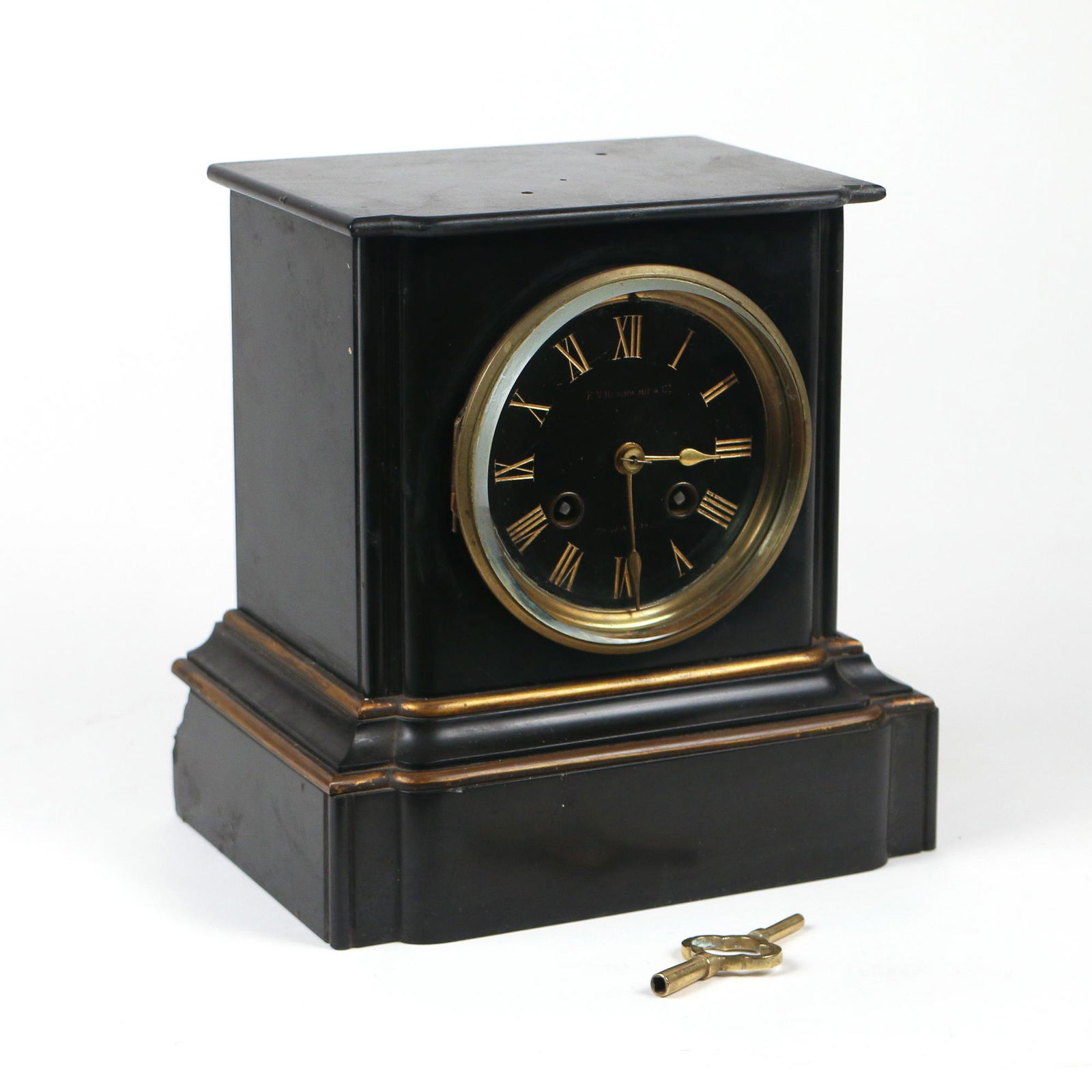 JAPY FRERES BLACK MARBLE MANTLE CLOCK (1 of 9)