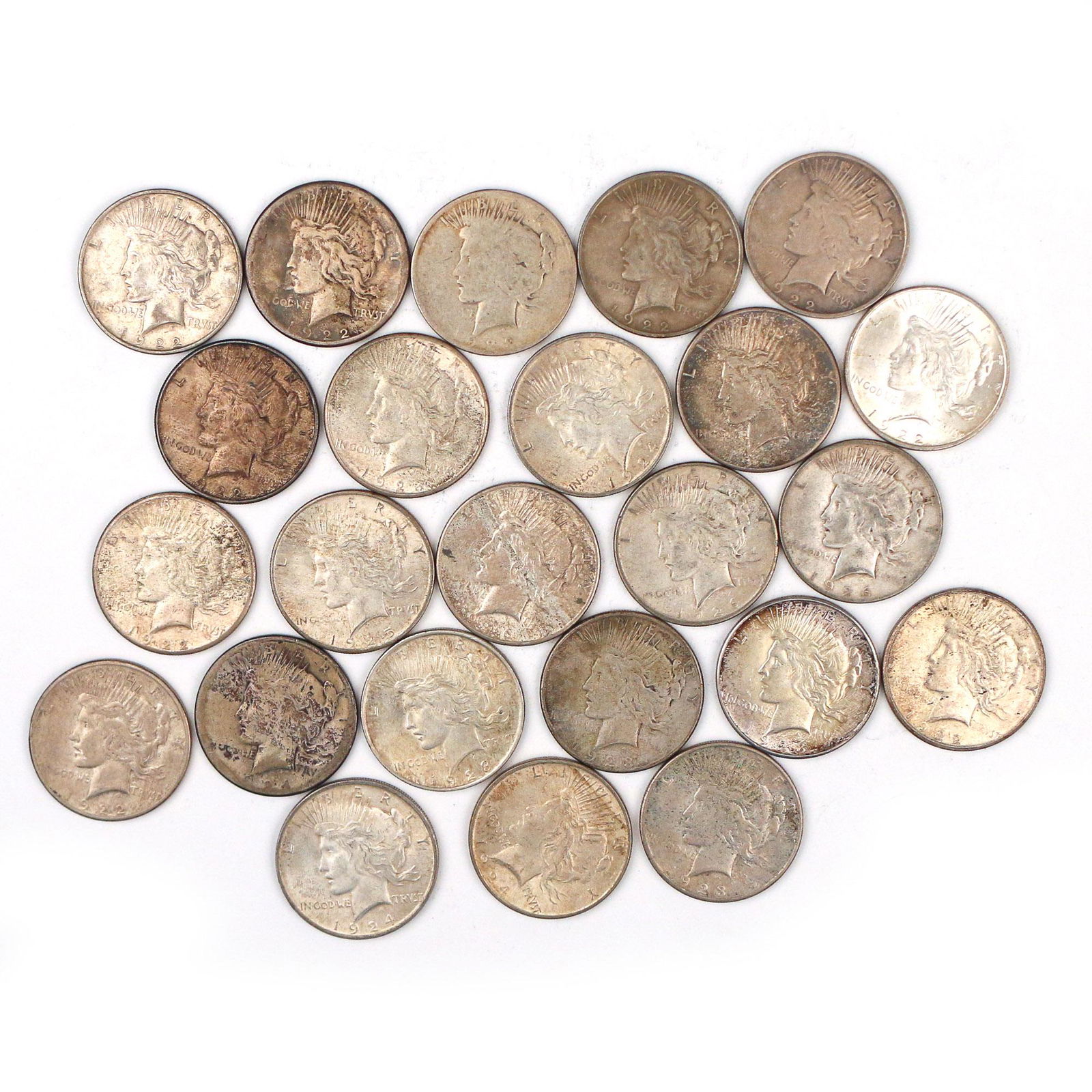 (24pc) COLLECTION PEACE SILVER DOLLARS (1 of 2)