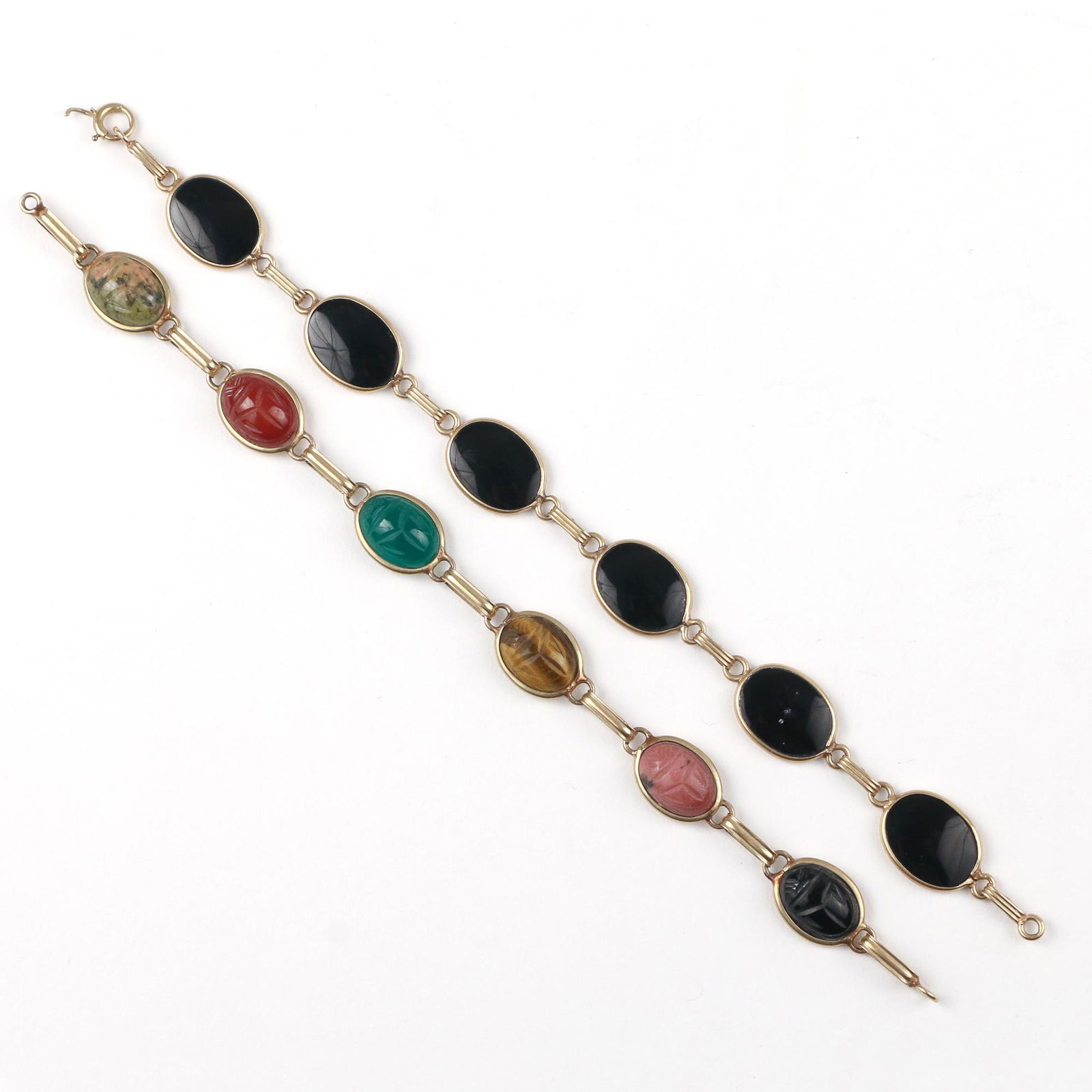 (2pc) GOLD & CARVED GEMSTONE BRACELETS (1 of 4)