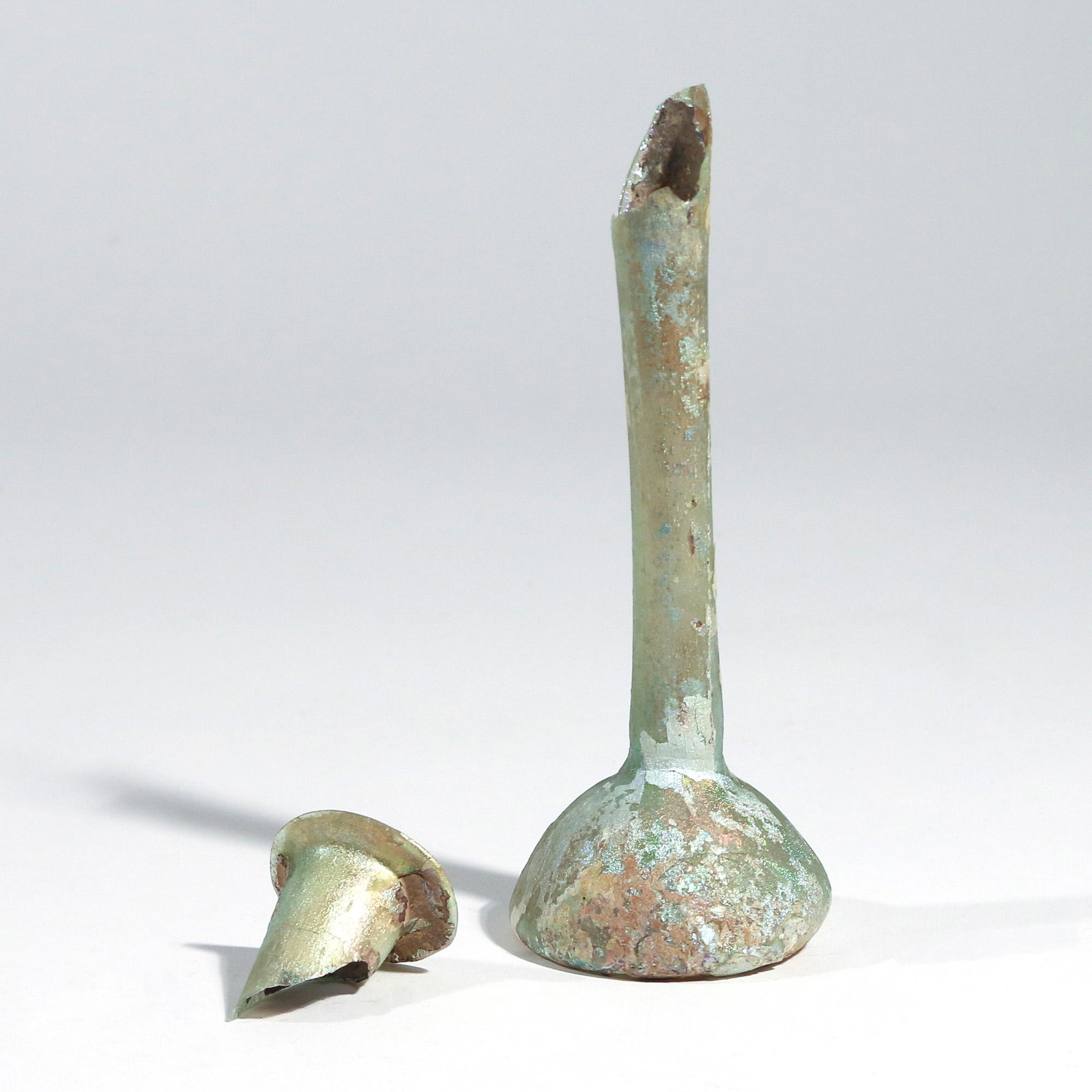 ROMAN GLASS VASE: Broken, most pieces present; approximate height if assembled 6-1/2 in.
