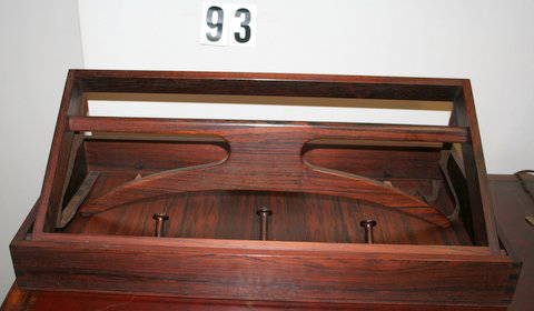 93) DANISH VALET, ADAM HOFF & POUL OSTERGAARD: 93) DANISH MODERN ROSEWOOD WALL MOUNTED VALET,EARLY 1960'S AND WAS PURCHASED, DIRECTLY, IN DENMARK,LABEL READS: DESIGN:ADAM HOFF & POUL OSTERGAARD,ETC., L. 21 ¾" X 10 ¾", H. 3"