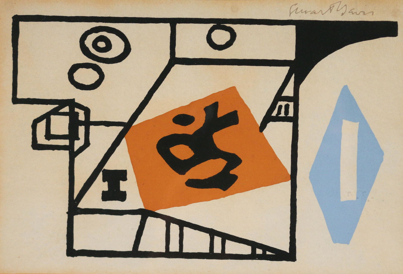 STUART DAVIS (American, 1892-1964): 'Ivy League', 1953 silkscreen in colors h. 5-5/8 w. 8-1/2 in. (sight) overall: 10-1/2 x 13 in. (frame) screened signature upper right, edition of 132, ref: Cole, 26, framed