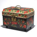 ORNATE ANN BUTLER FOOTED TINWARE BOX