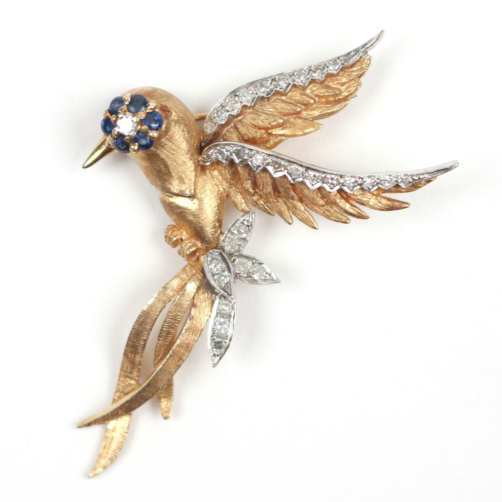 DIAMOND, SAPPHIRE, & GOLD HUMMINGBIRD PIN (1 of 4)