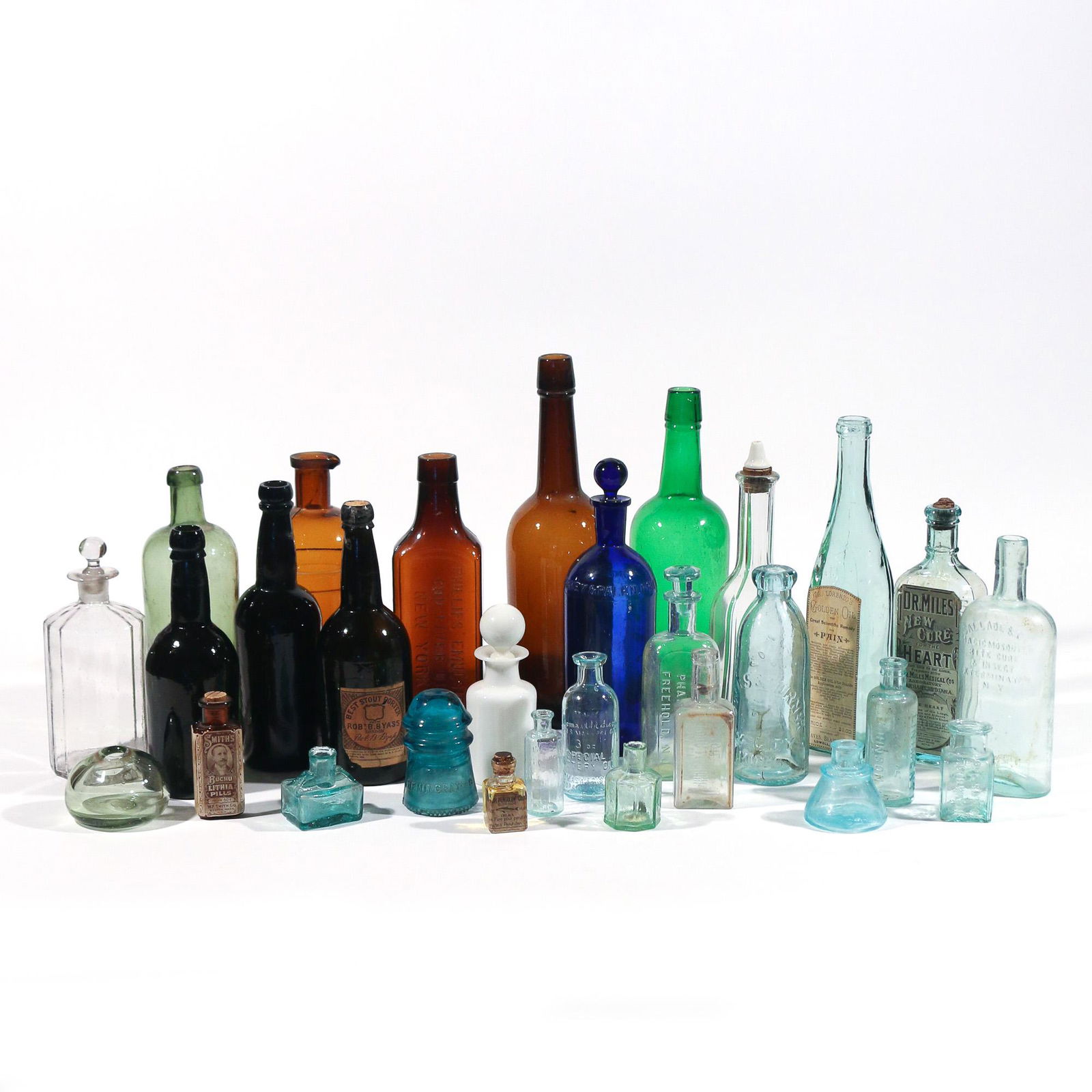 (29pc) APOTHECARY & OTHER ANTIQUE GLASS BOTTLES (1 of 6)