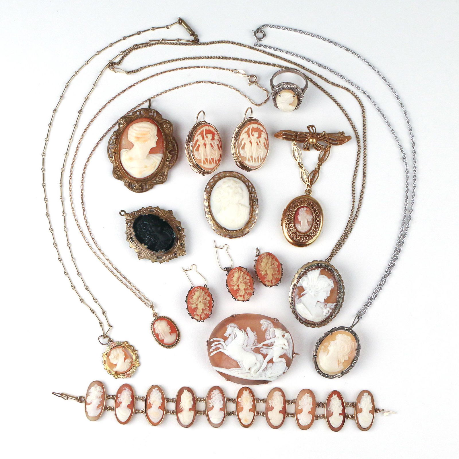 (16pc) LARGE COLLECTION CAMEO JEWELRY (1 of 6)
