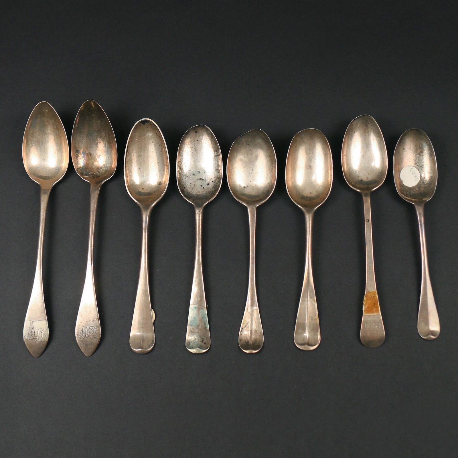 (8pc) MISC. EARLY COIN SILVER TABLE SPOONS (1 of 3)