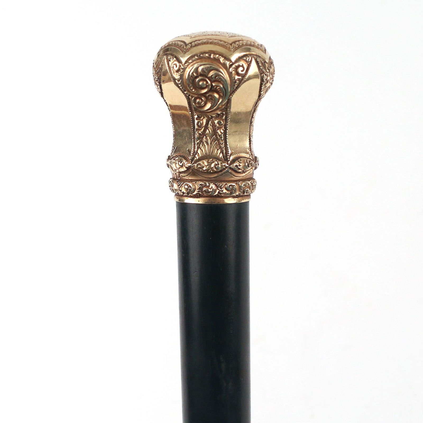 CHASED GOLD FILL HANDLED WALKING STICK (1 of 5)