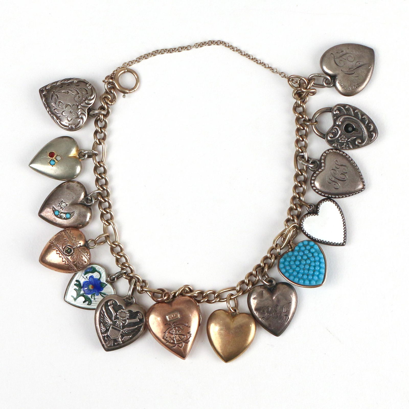 14k GOLD & SILVER HEART CHARM BRACELET (1 of 2)