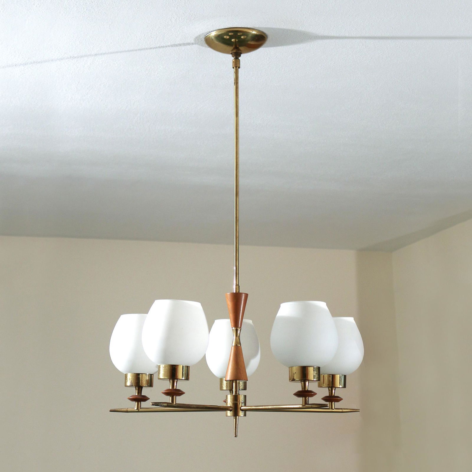MID-CENTURY BRASS & WALNUT HANGING FIXTURE (1 of 4)