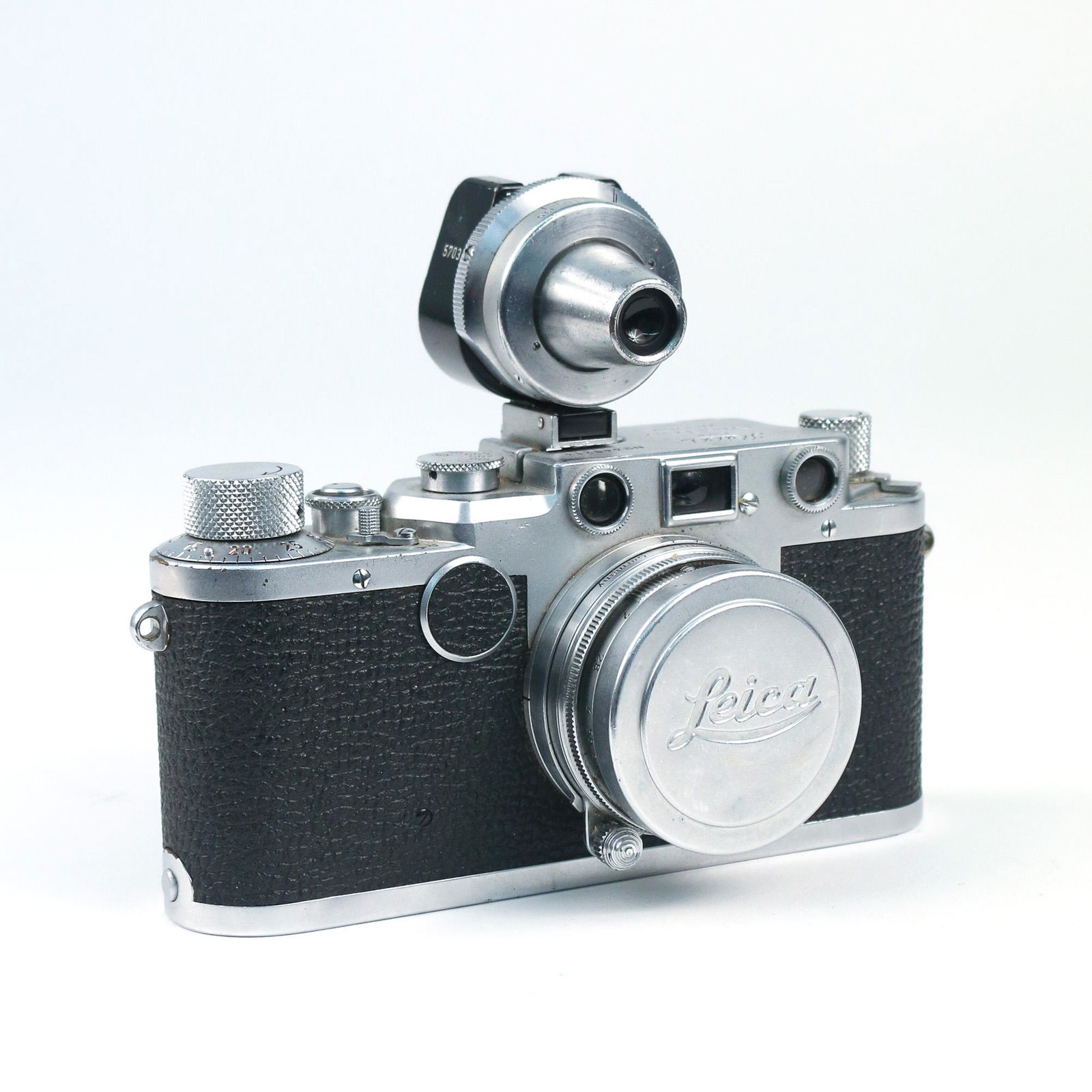 LEICA II RANGEFINDER CAMERA, 448214: metal frame with black grip, Ernst Leitz Wetzlar Summitar lens s/n 792286 with cap, top marked "LEICA / D.R.P. / Erntz Leitz Wetzlar / Germany" and "No 448214" with shoe-mounted adjusting view finder