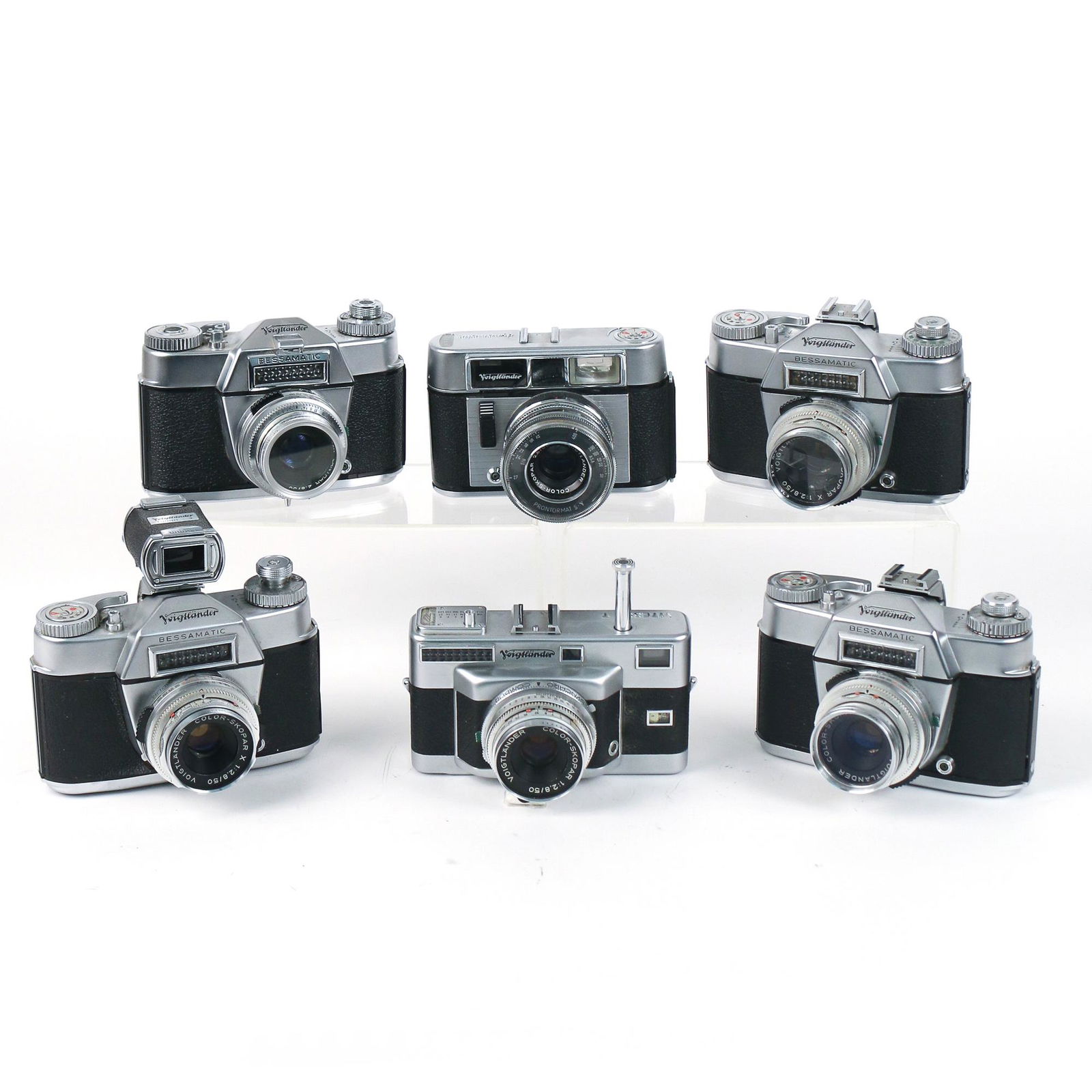 (6pc) VOIGTLANDER BESSAMATIC & OTHER CAMERAS: including four Bessamatic cameras; one Dynamatic camera; and one Vitessa T camera h. 5-1/8 w. 5-1/2 d. 3 in. (largest)