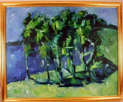 OIL PAINTING OF PALM TREES, SGD. BARNABE A PORTE