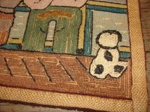 GRENFELL TYPE MAT SHOWING 3 FIGURES & ANIMALS LO - 2