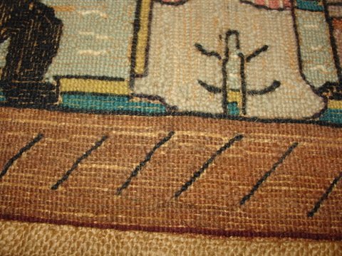 GRENFELL TYPE MAT SHOWING 3 FIGURES & ANIMALS LO - 5
