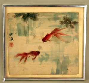 JAPANESE WATERCOLOR, OF GOLDFISH, 9 1/2" X 10 1/