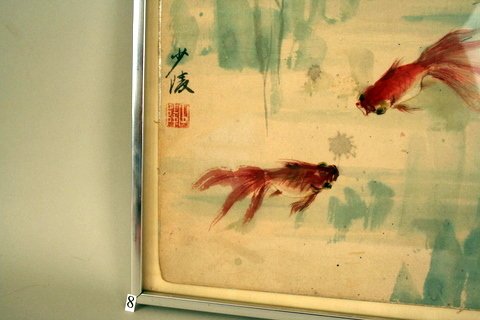 JAPANESE WATERCOLOR, OF GOLDFISH, 9 1/2" X 10 1/ - 2
