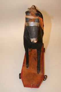 1A) 19TH C. STUFFED PULL HORSE TOY - 2