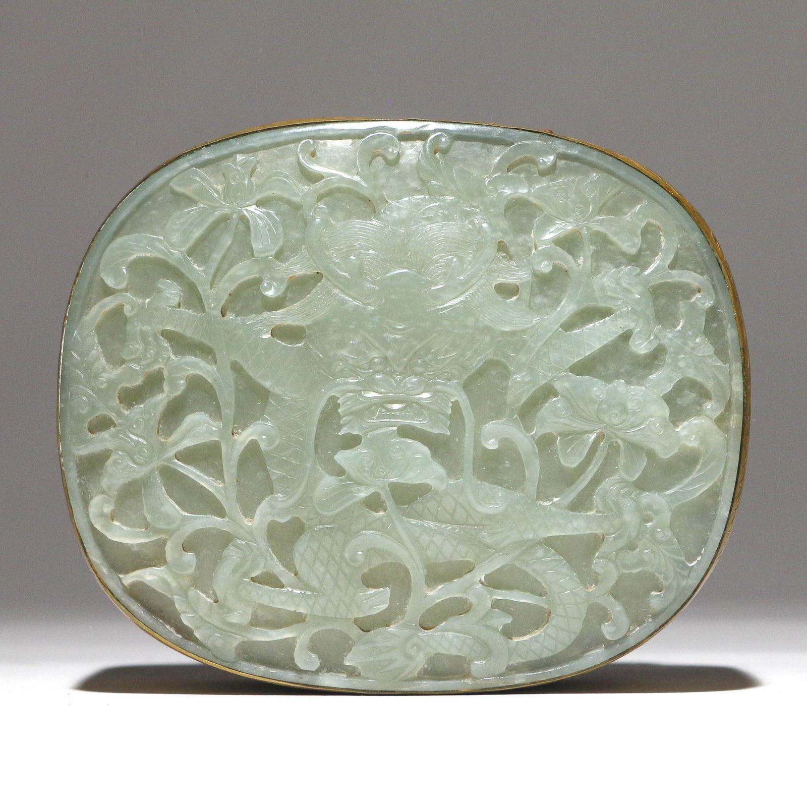 CHINESE CARVED JADE & BRASS BOX (1 of 11)