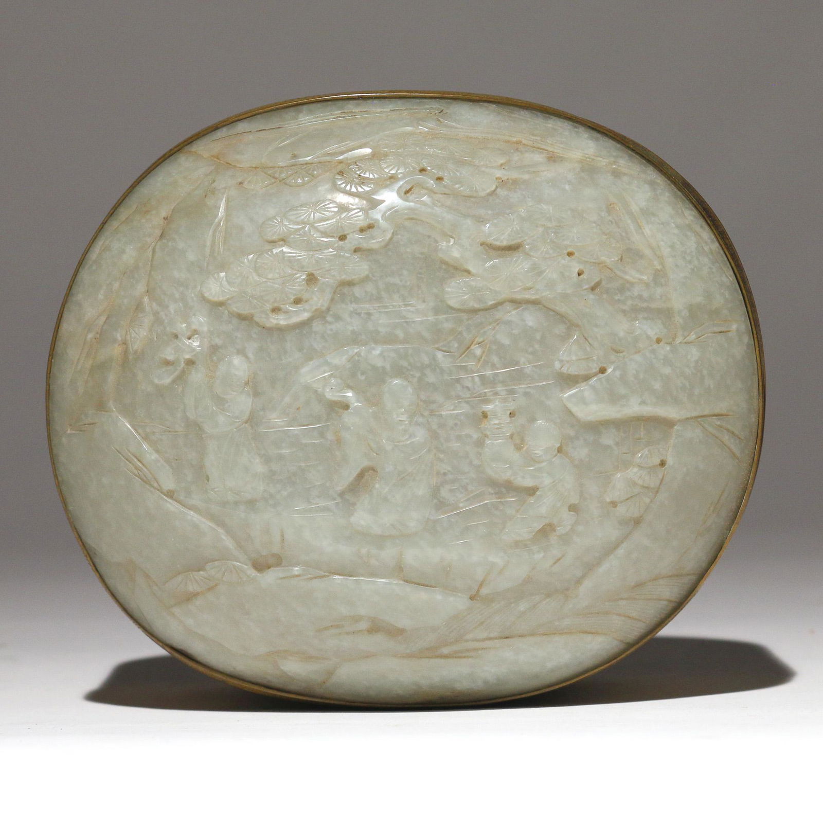 CHINESE CARVED JADE & BRASS BOX (1 of 5)