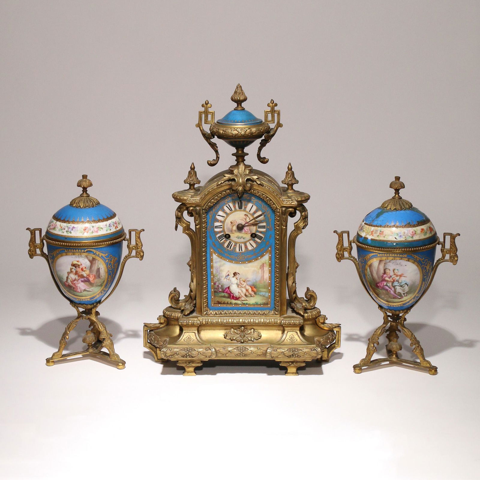 (3pc) MANTEL CLOCK GARNITURE SET (1 of 20)