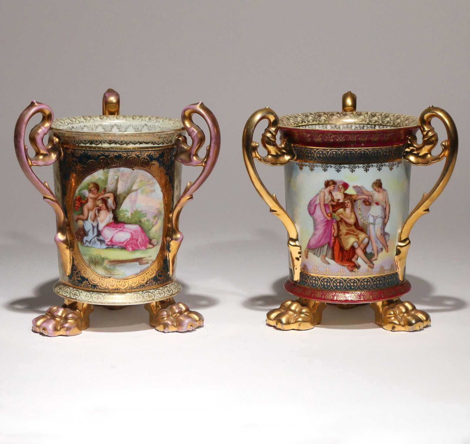 (2pc) SEVRES STYLE THREE-HANDLED CUP (1 of 6)