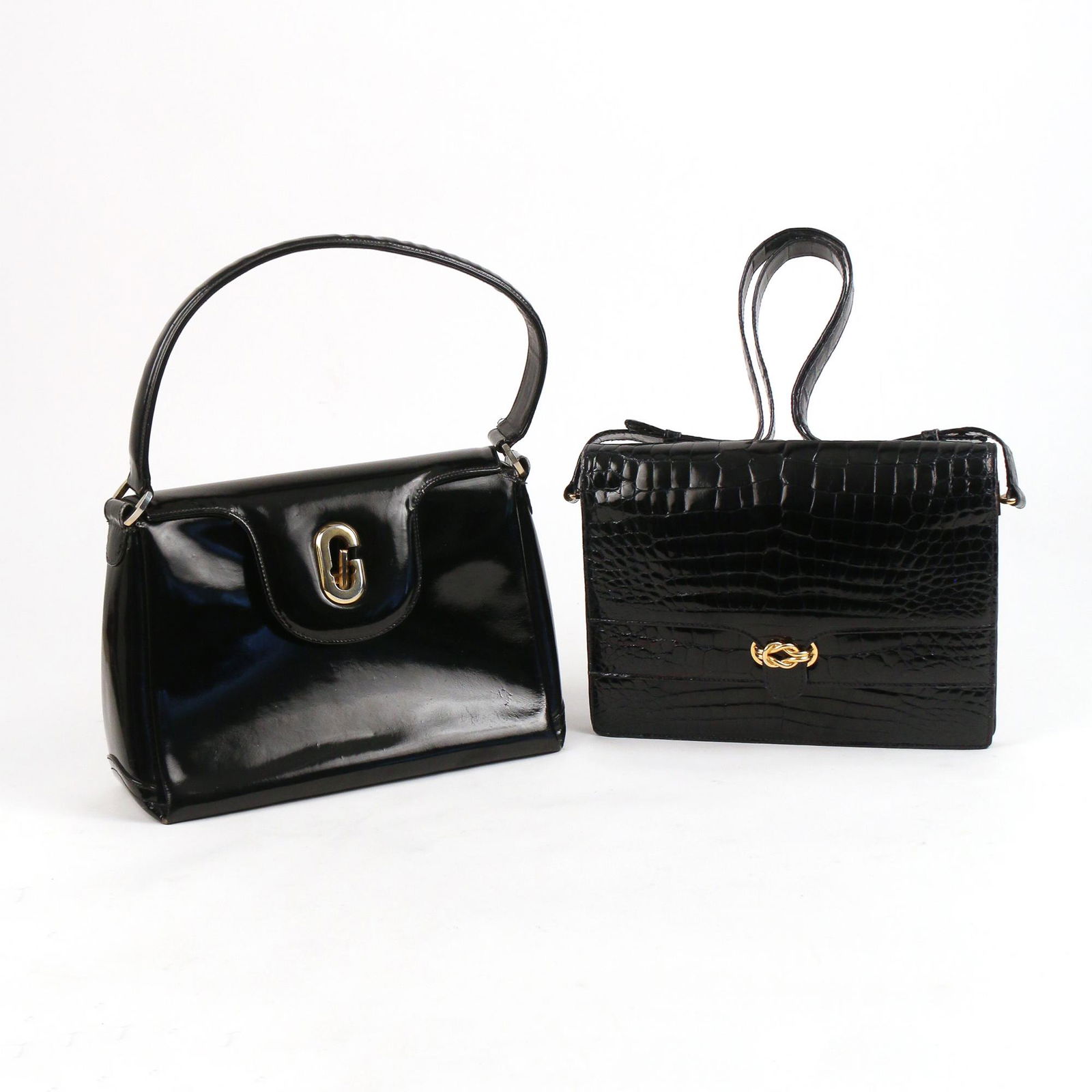 (2pc) GUCCI BLACK ALLIGATOR & LEATHER HANDBAGS (1 of 5)
