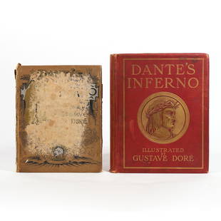 (2pc) DANTE'S INFERNO ILLUSTRATED BY GUSTAV DORE: including two books of Dante's Inferno with illustrations by Gustav Dore: "The Vision of Hell" by Dante Alighieri (pub. Cassell and Company, Limited, 1904) and "Dante's Inferno" (pub. Philadelphia, He