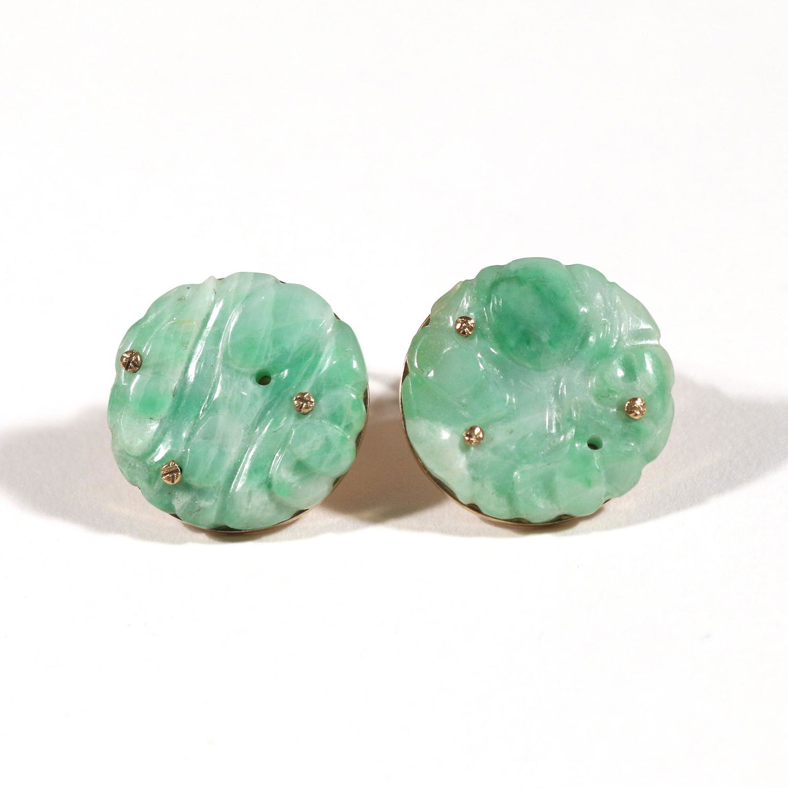 PAIR JADE EARRINGS SET IN 14k YELLOW GOLD (1 of 3)