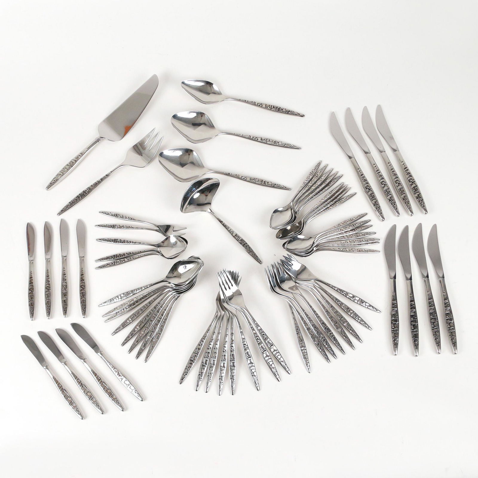 BRUTALIST FLATWARE SET, "CORTEZ AZTEC" PATTERN (1 of 7)