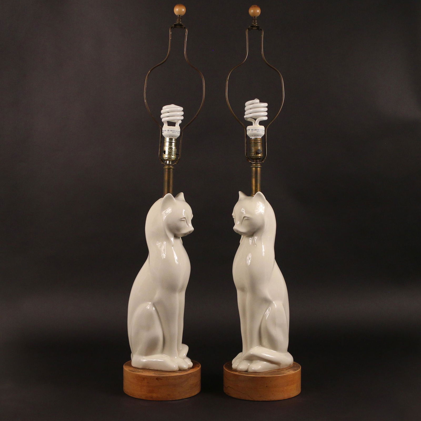 PAIR PORCELAIN CAT LAMPS (1 of 6)