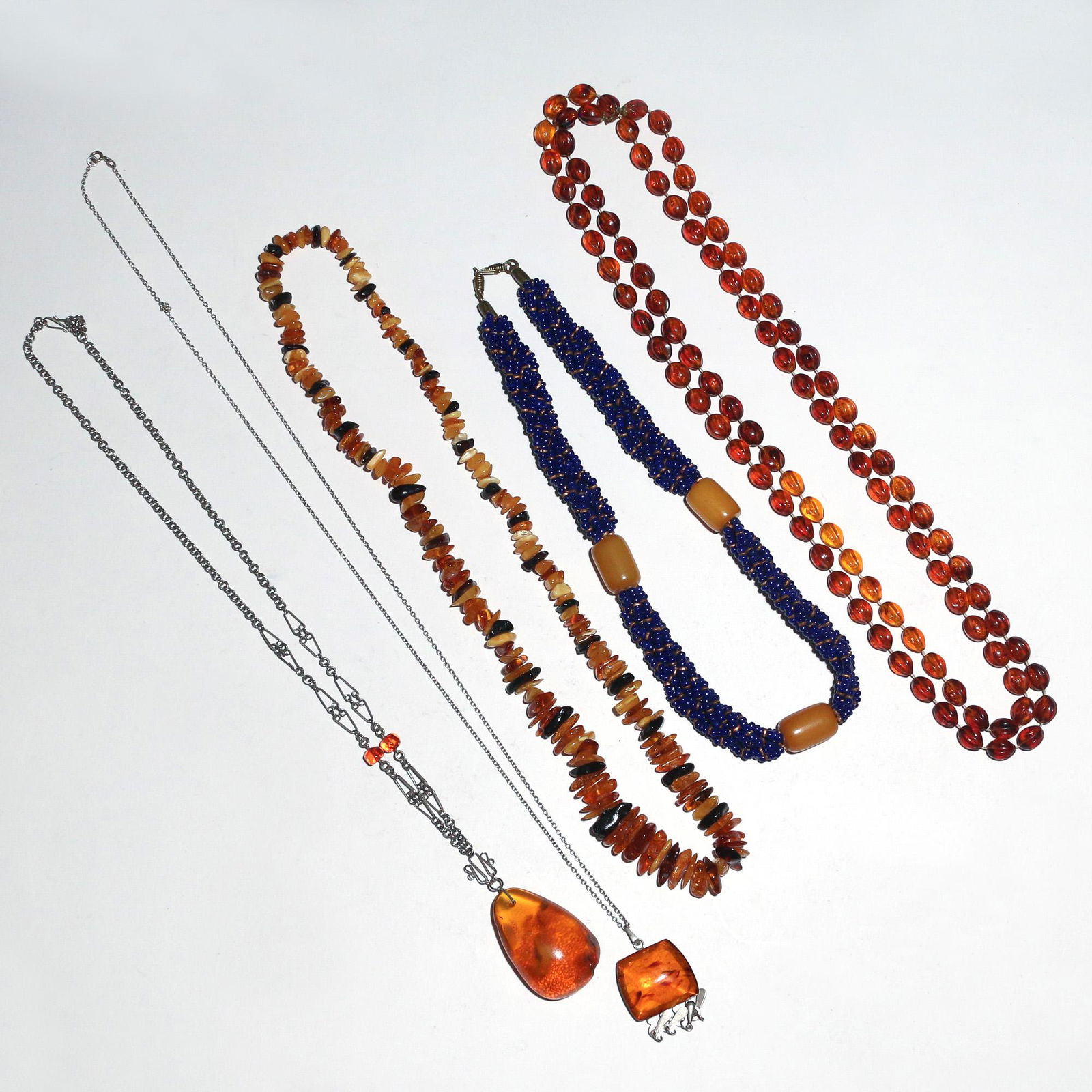 (5pc) AMBER NECKLACE & PENDANTS, PLUS OTHER (1 of 4)