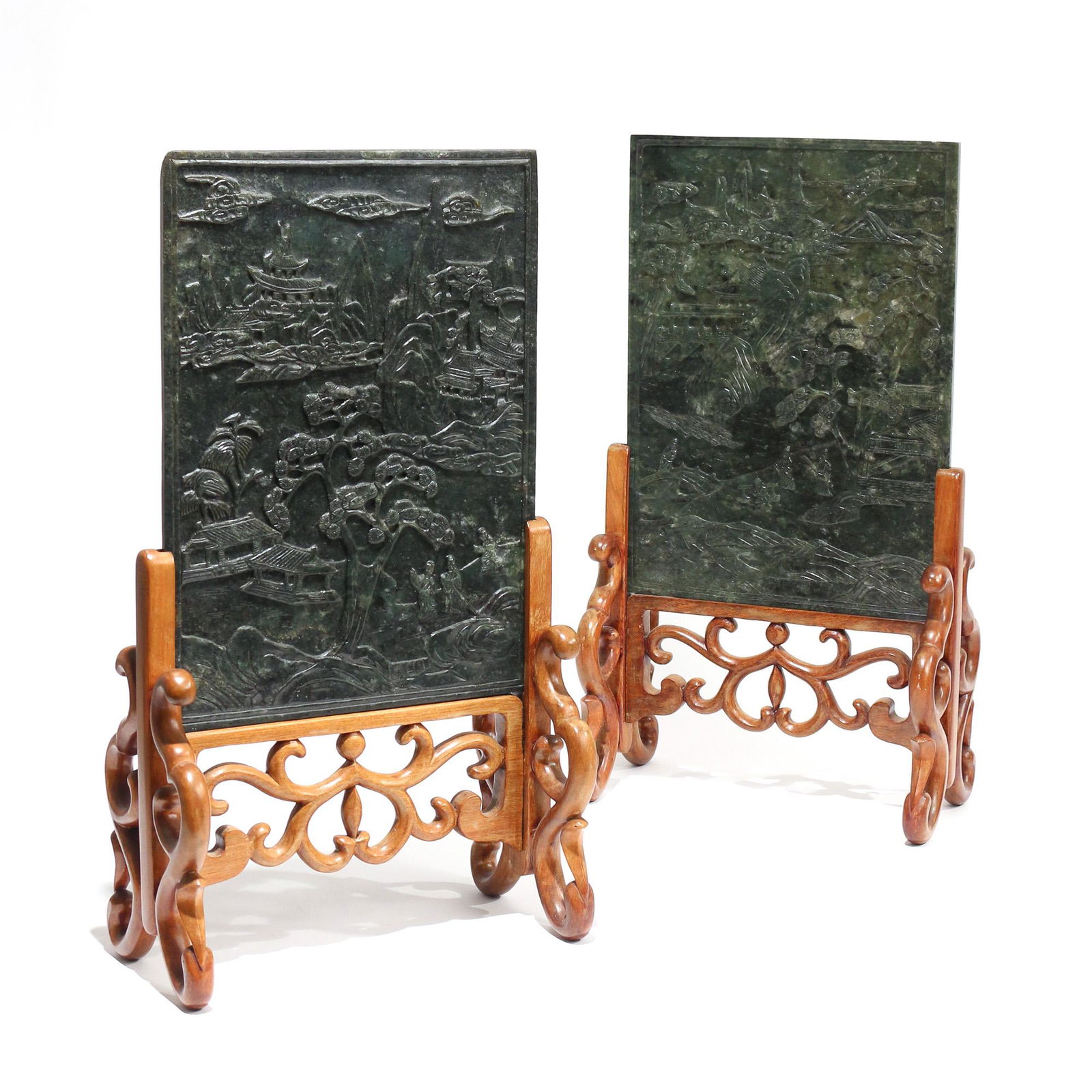 PAIR CHINESE ANTIQUE CARVED JADE PLAQUES (1 of 20)