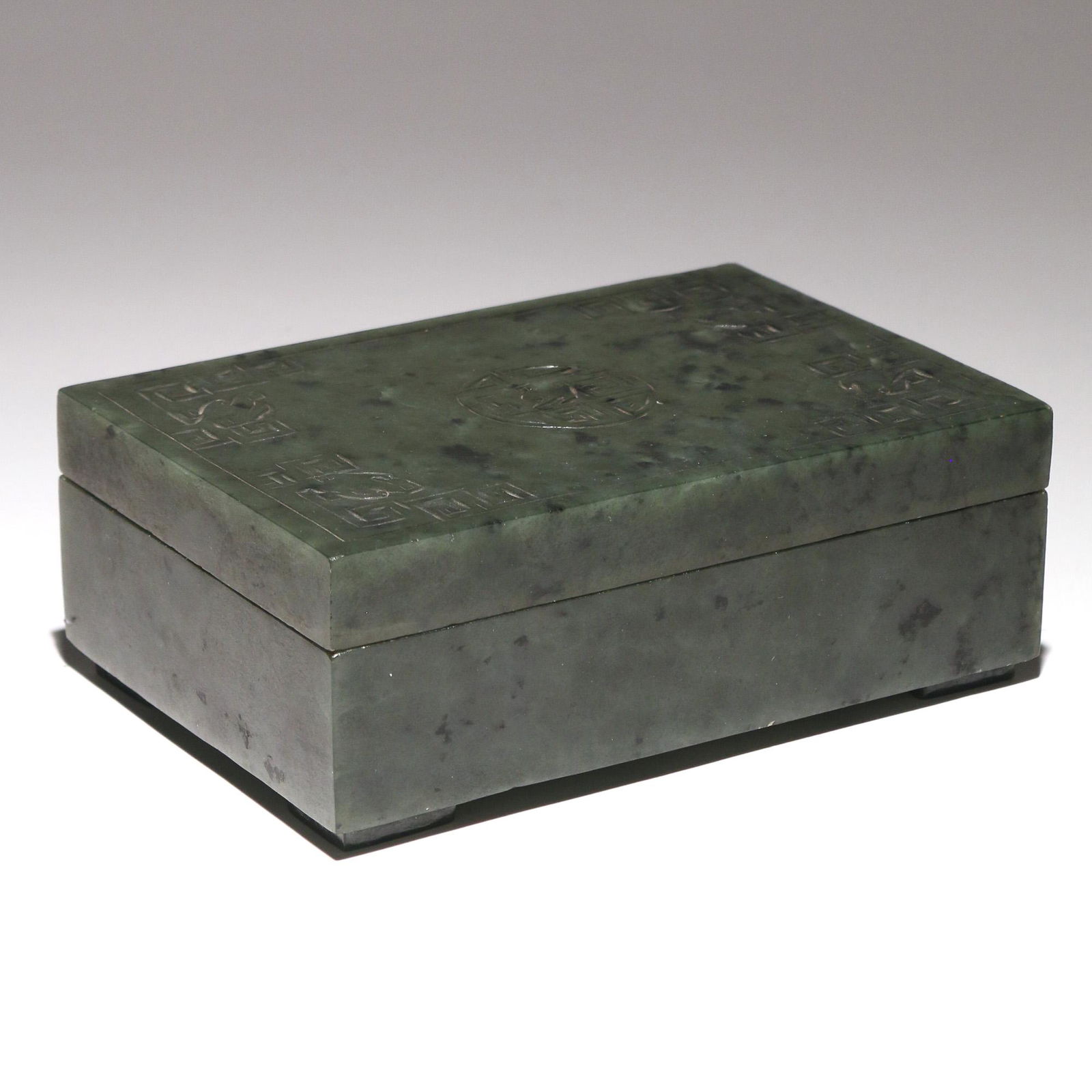 CHINESE SPINACH JADE CARVED BOX (1 of 9)