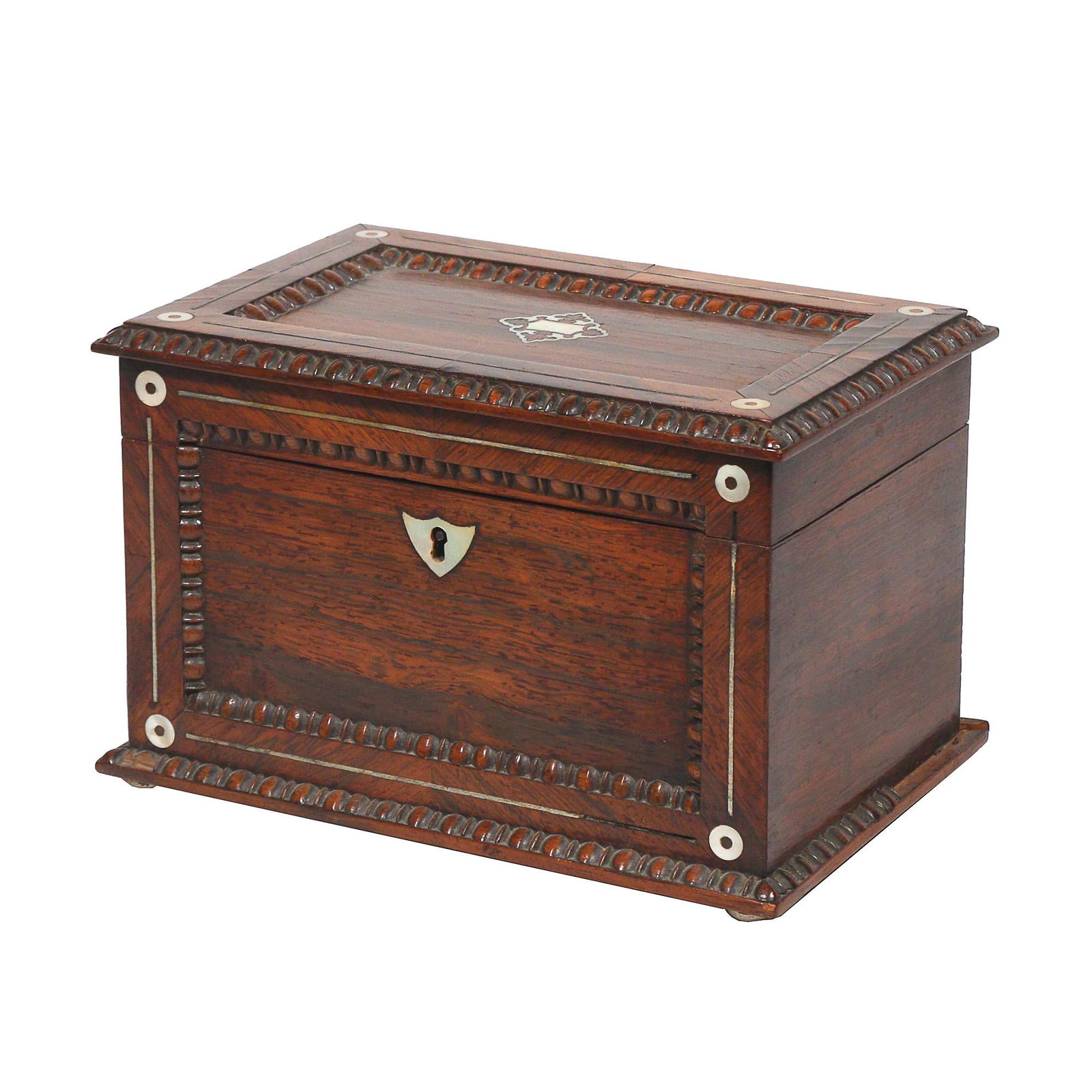ROSEWOOD CARVED & INLAID TEA CADDY (1 of 9)