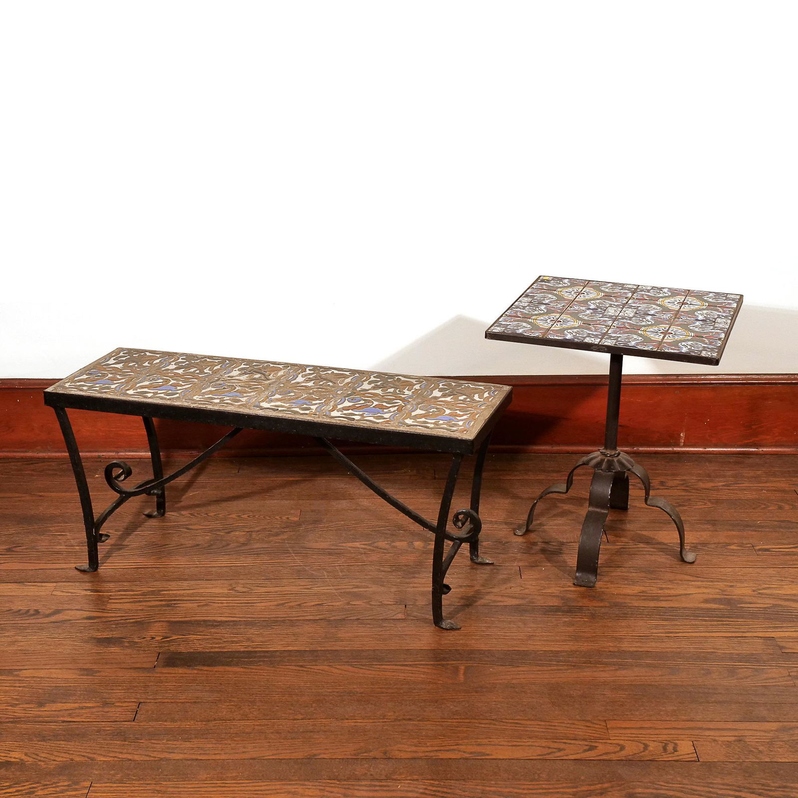 (2pc) WROUGHT IRON TILE TOP SIDE TABLES (1 of 7)