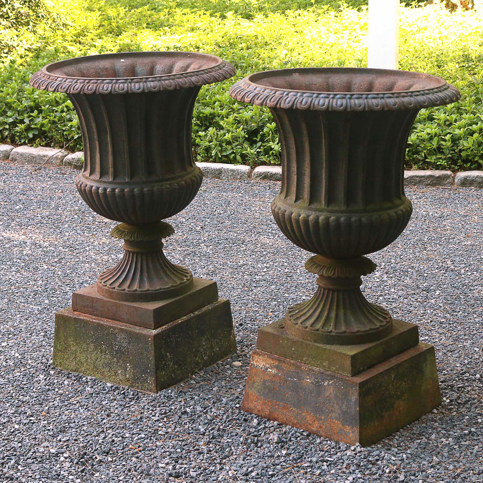 PAIR J. W. FISKE, N.Y. CAST IRON GARDEN URNS (1 of 8)