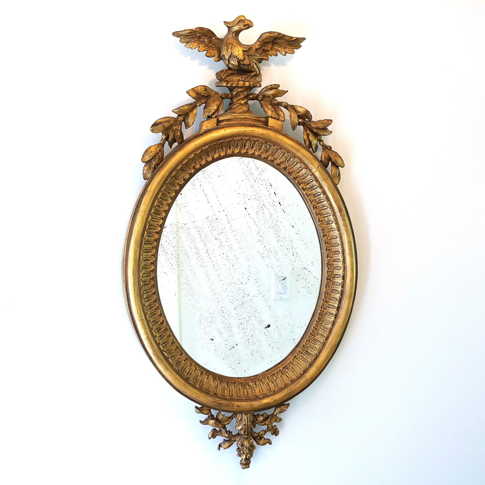 19TH C. OVAL GILT WALL MIRROR CRESTED BY PHOENIX BIRD (1 of 8)