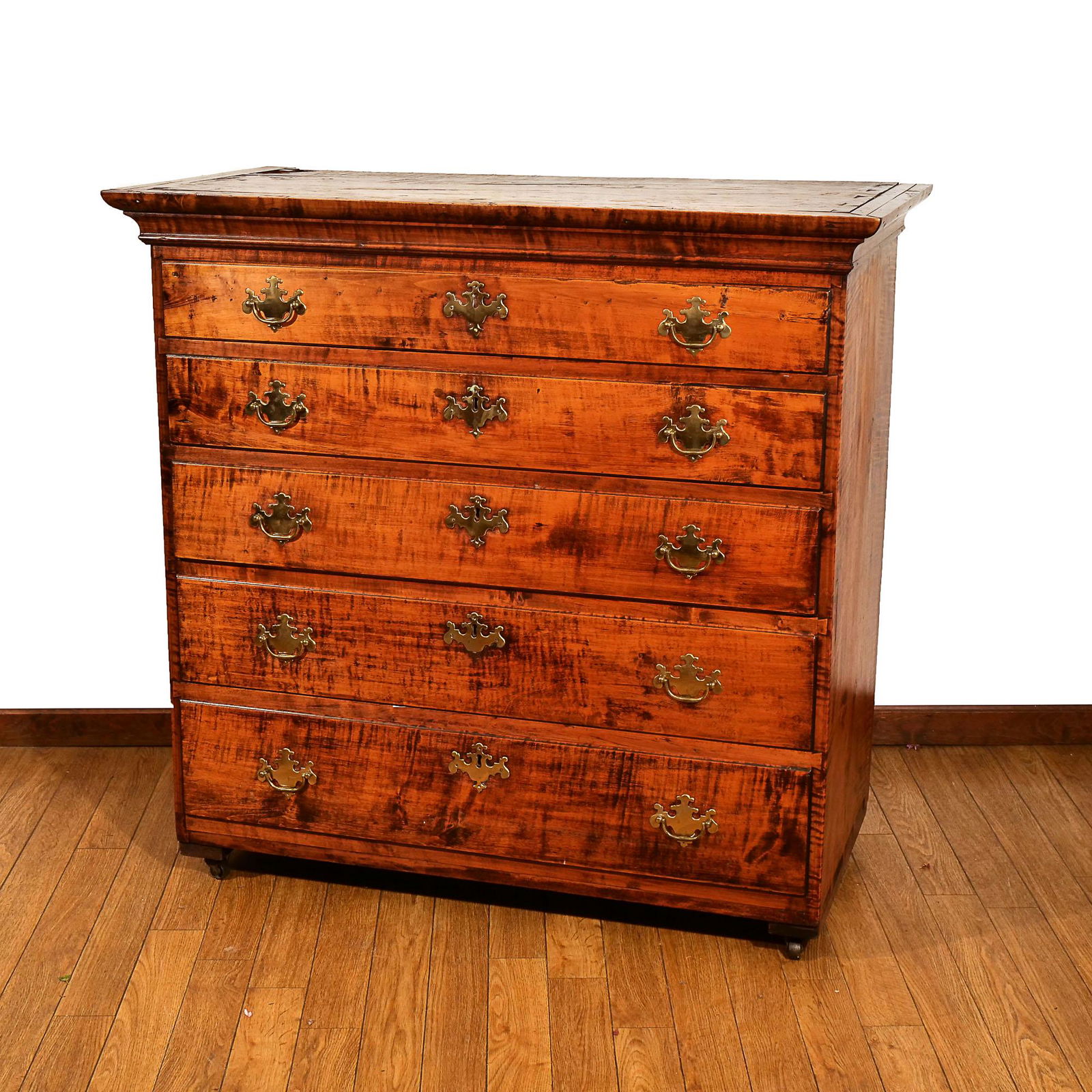 EARLY 19TH C. TIGER MAPLE TOP OF CHEST-ON-CHEST (1 of 6)