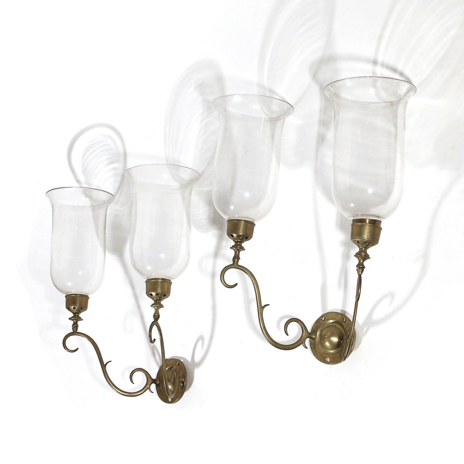 PAIR BRASS & GLASS WALL SCONCES (1 of 4)
