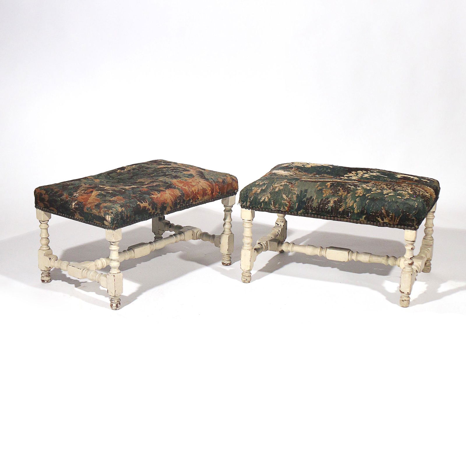 PAIR NEEDLEPOINT UPHOLSTERED STOOLS (1 of 9)