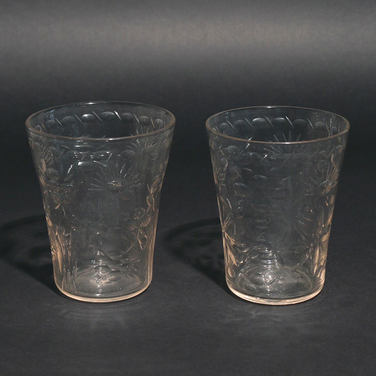 (2pc) EARLY 19th C. ETCHED FLIP GLASSES (1 of 6)