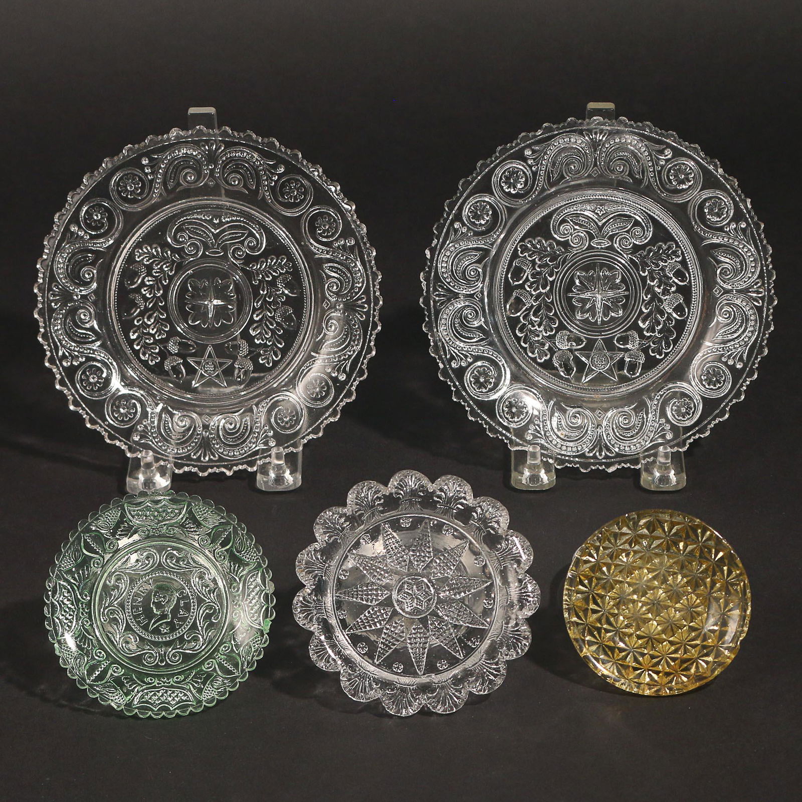 (5pc) EARLY SANDWICH GLASS PLATES (1 of 8)