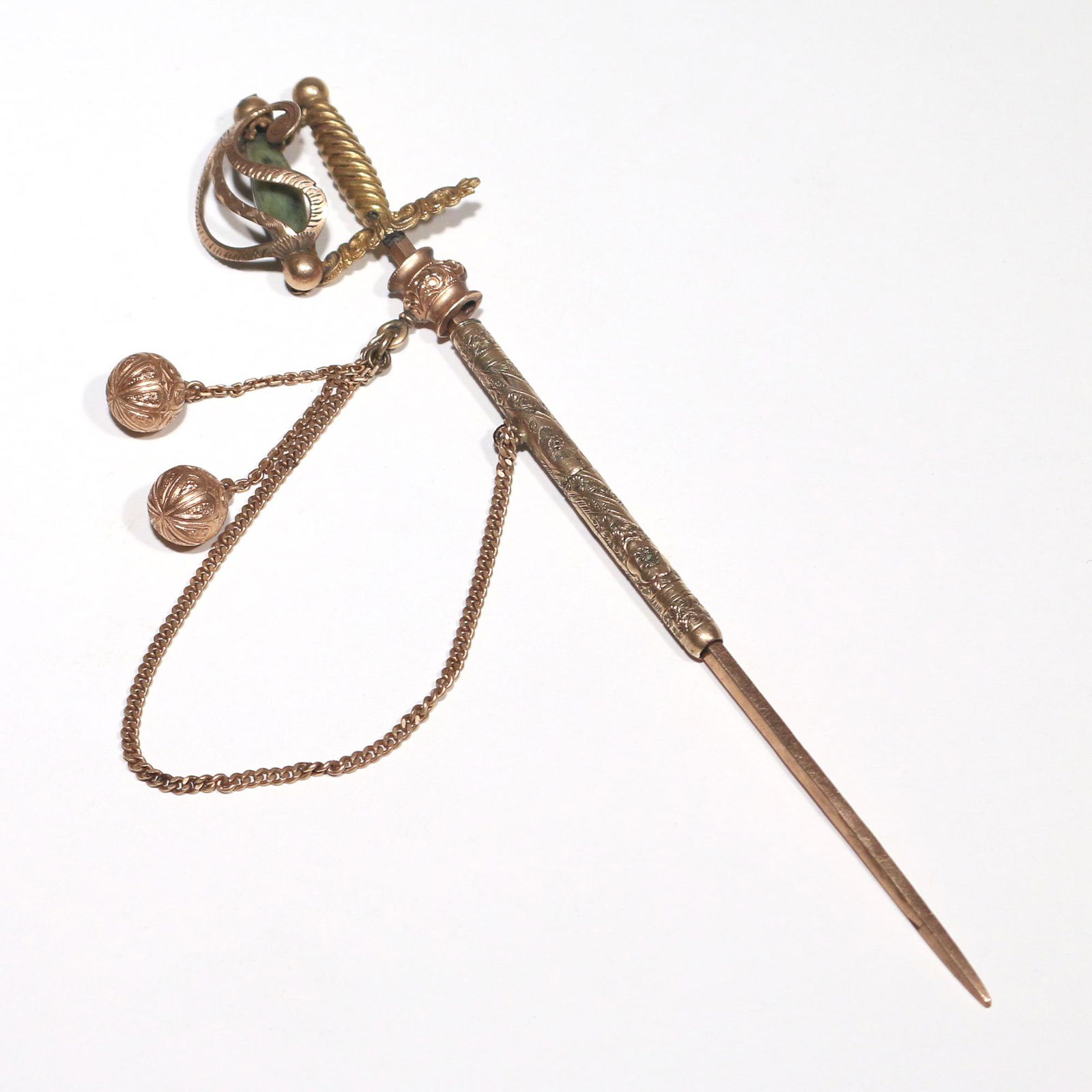 ENGRAVED GOLD & CARVED STONE SWORD CHARM (1 of 6)