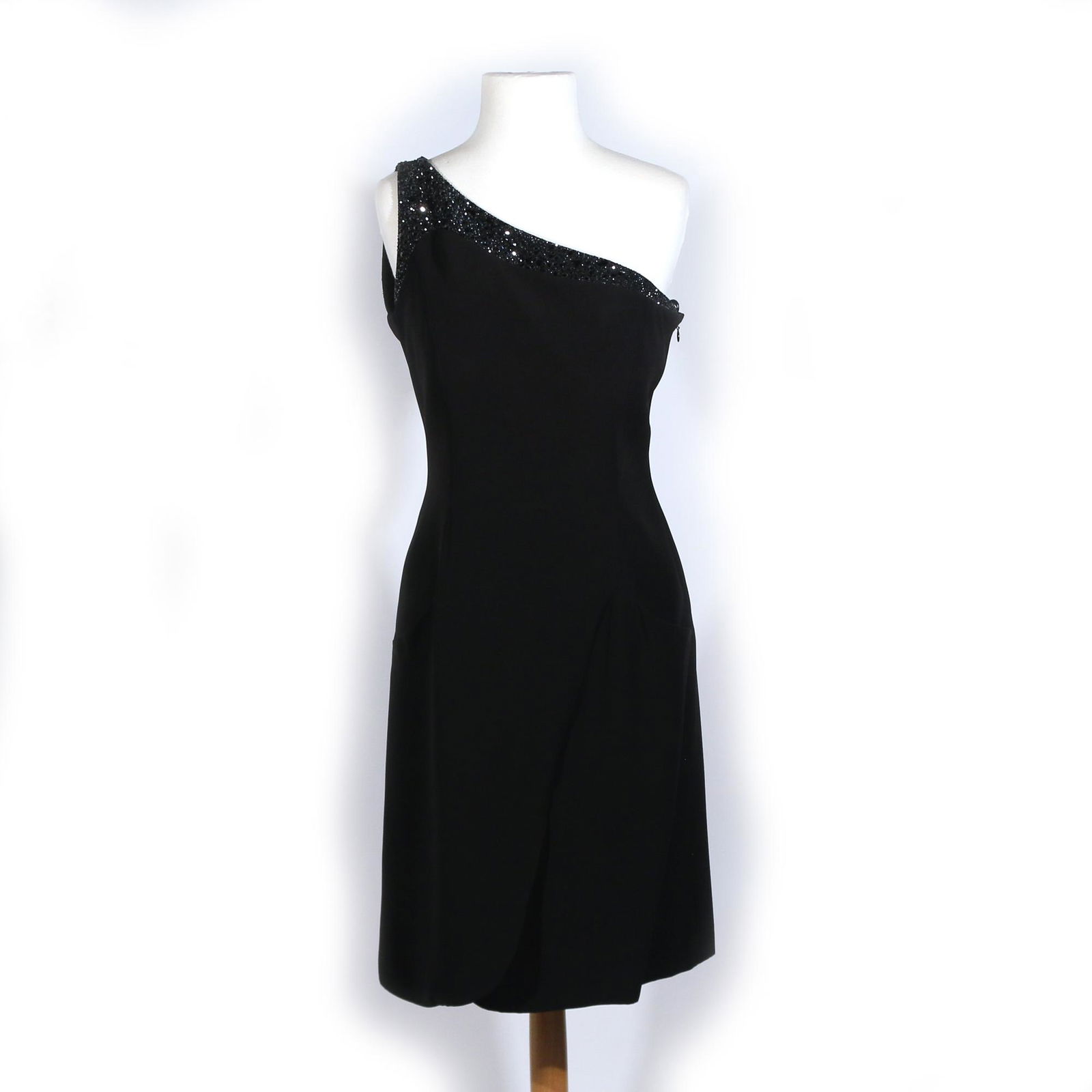 GLENN CLOSE'S GIORGIO ARMANI DRESS: black and gun metal beaded dress; garment label reads "Made in Italy"; size 40 Provenance: Collection of Glenn Close, Bedford, NY