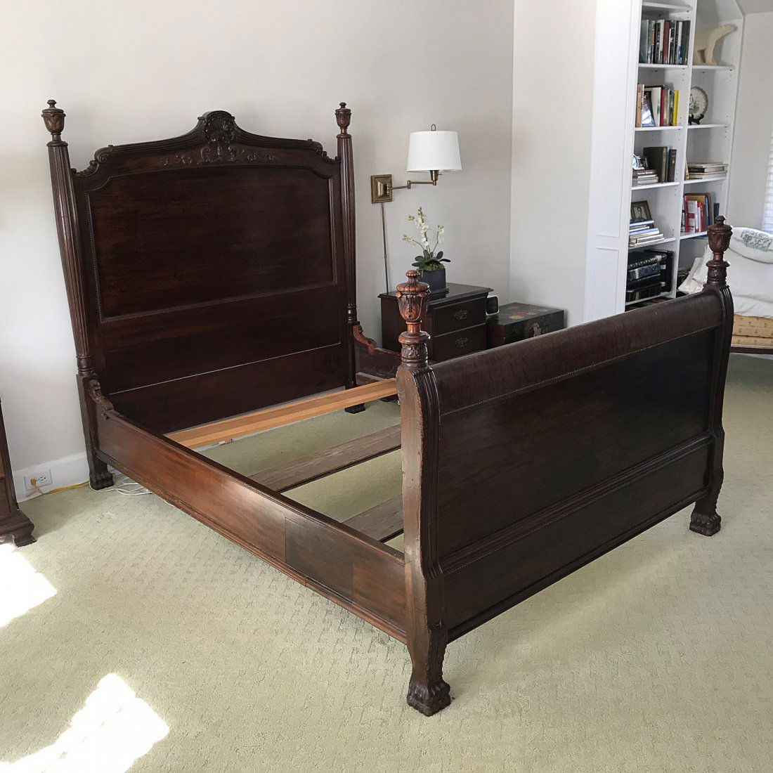 LATE 19th C. FIGURED MAHOGANY SLEIGH BED (1 of 6)