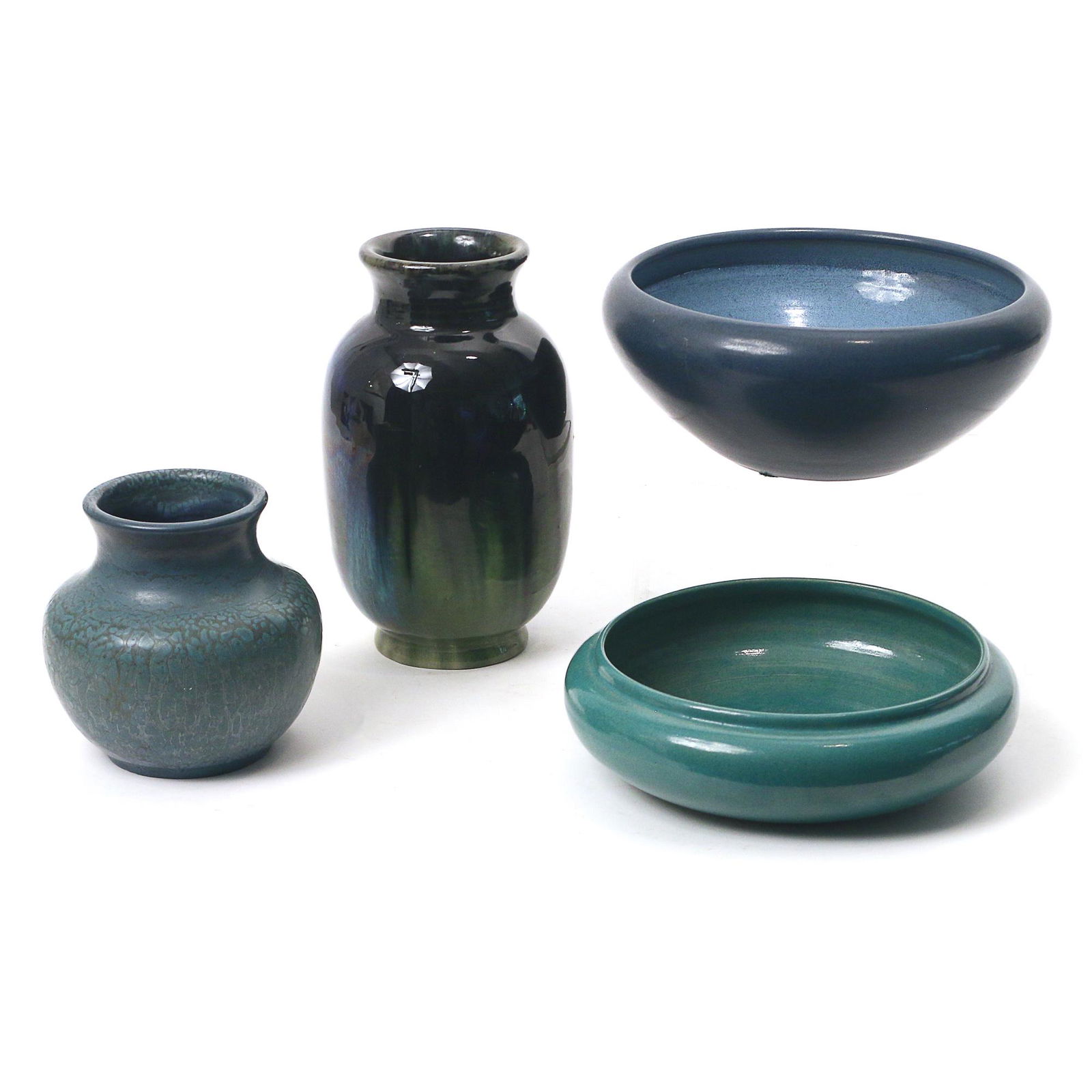 (4pc) BLUE POTTERY VASES & BOWLS (1 of 8)