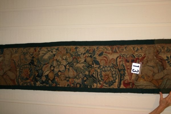 18TH C. TAPESTRY FRAGMENT W/LETTERS SPES IN UPPER L