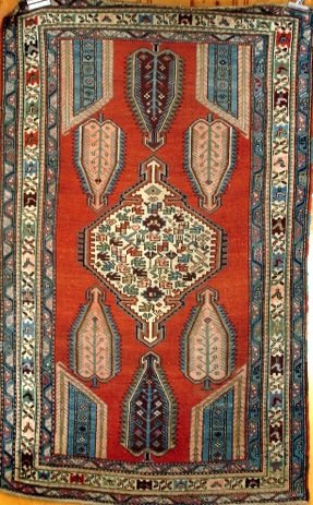 ANTIQUE SHIRVAN RUG, MISSING BARBER POLE ON 1-END,