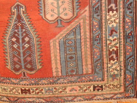 ANTIQUE SHIRVAN RUG, MISSING BARBER POLE ON 1-END, - 2